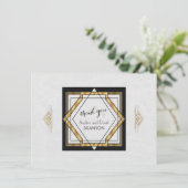 Great Gatsby Gold White Art Deco Wedding DANK Dankeskarte (Stehend Vorderseite)