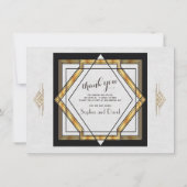 Great Gatsby Gold White Art Deco Wedding DANK Dankeskarte (Rückseite)