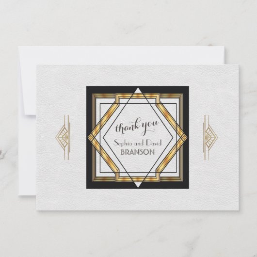 Great Gatsby Gold White Art Deco Wedding DANK Dankeskarte (Vorderseite)