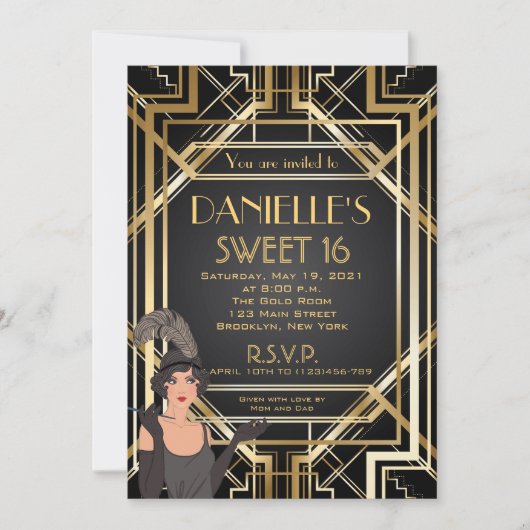 Great Gatsby Inspiriert Art Deco Sweet 16 Einladun Einladung (Vorderseite)