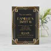 Great Gatsby Inspiriert Art Deco Sweet 16 Einladun Einladung (Stehend Vorderseite)