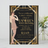 Great Gatsby Inspirred Art Deco Birthday Einladung (Stehend Vorderseite)