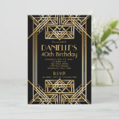 Great Gatsby Inspirred Art Deco Birthday Einladung (Stehend Vorderseite)