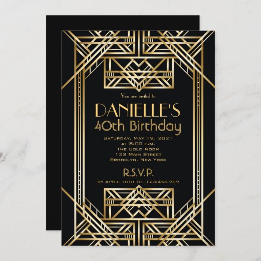 Great Gatsby Inspirred Art Deco Birthday Einladung (Vorne/Hinten)