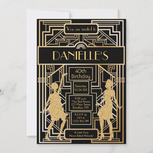 Great Gatsby Inspirred Art Deco Birthday Einladung (Vorderseite)