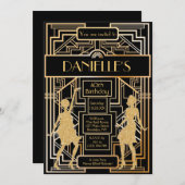 Great Gatsby Inspirred Art Deco Birthday Einladung (Vorne/Hinten)
