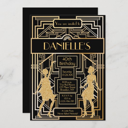 Great Gatsby Inspirred Art Deco Birthday Einladung (Vorne/Hinten)