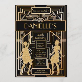 Great Gatsby Inspirred Art Deco Birthday Einladung