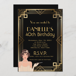 Great Gatsby Inspirred Art Deco Birthday Einladung