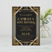 Great Gatsby Inspirred Art Deco Birthday Einladung (Stehend Vorderseite)