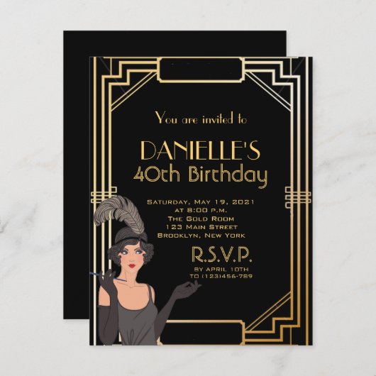 Great Gatsby Inspirred Art Deco Birthday Einladung (Vorne/Hinten)