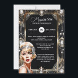 Great Gatsby roaring 20er flappart Deko Einladung<br><div class="desc">Feiern Sie Ihren Meilenstein mit dieser großartigen "The Great Gatsby" themed 12x18 inch Einladung. Dieses lebendige, trendige und Vintage Design mit einem schönen blonden Flapper-Mädchen mit einem Kopfband und einem tiefroten Lippenstift ist gerahmt durch einen rauschenden Deko aus den zwanziger Jahren, der mit Edelsteinen geschmückt ist. Die schwarze Einlage enthält...</div>