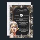 Great Gatsby roaring 20er flappart Deko Einladung<br><div class="desc">Feiern Sie Ihren Meilenstein mit dieser großartigen "The Great Gatsby" themed 12x18 inch Einladung. Dieses lebendige, trendige und Vintage Design mit einem schönen blonden Flapper-Mädchen mit einem Kopfband und einem tiefroten Lippenstift ist gerahmt durch einen rauschenden Deko aus den zwanziger Jahren, der mit Edelsteinen geschmückt ist. Die schwarze Einlage enthält...</div>