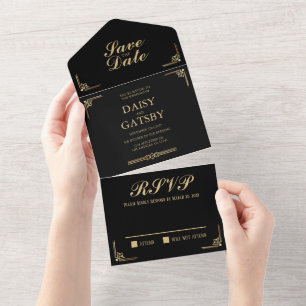 Great Gatsby Save the Date RSVP auf Deutsch All In One Einladung