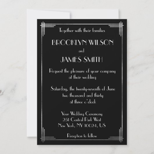 Great Gatsby Silver Foil Art Deco Hochzeitsfeiern Einladung (Vorderseite)
