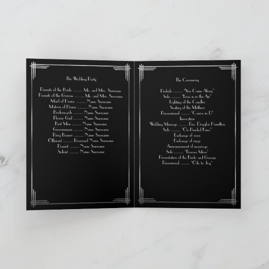 Great Gatsby Silver Foil Art Deco Hochzeitsprogram Programm (Innenseite)