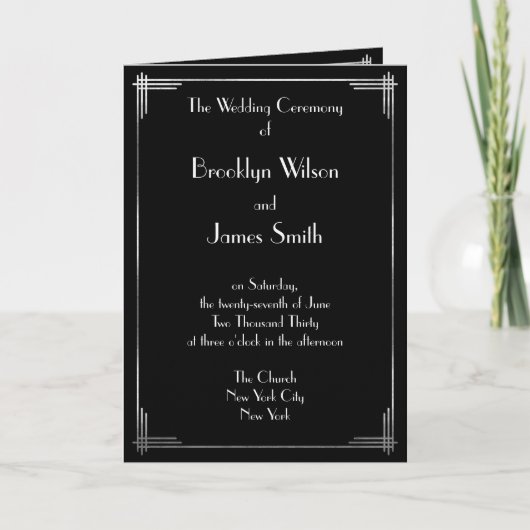 Great Gatsby Silver Foil Art Deco Hochzeitsprogram Programm (Vorderseite)