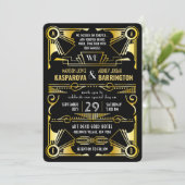 Great Gatsby Verziert Gold & Black Art Deco Hochze Einladung (Stehend Vorderseite)