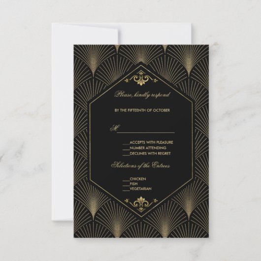 Great Gatsby Vintag Art Deco Hochzeit RSVP Karte (Vorderseite)
