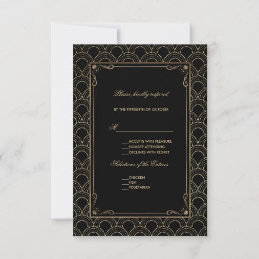 Great Gatsby Vintag Art Deco Wedding RSVP Karte (Vorderseite)