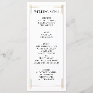 Great Gatsby White Art Deco Wedding Menü Menükarte