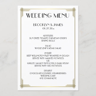 Great Gatsby White Art Deco Wedding Menü Menükarte