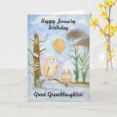 Great Granddaughte Happy January Birthday Owl Cake Karte (Gelbe Blume)