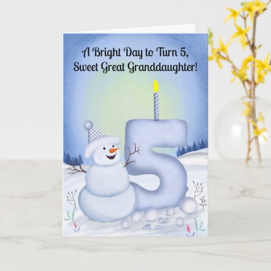 Great Granddaughter 5th Birthday Snowman Snowy Karte (Gelbe Blume)