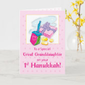 Great Granddaughter First Hanukkah Blue Dreidel Karte (Gelbe Blume)