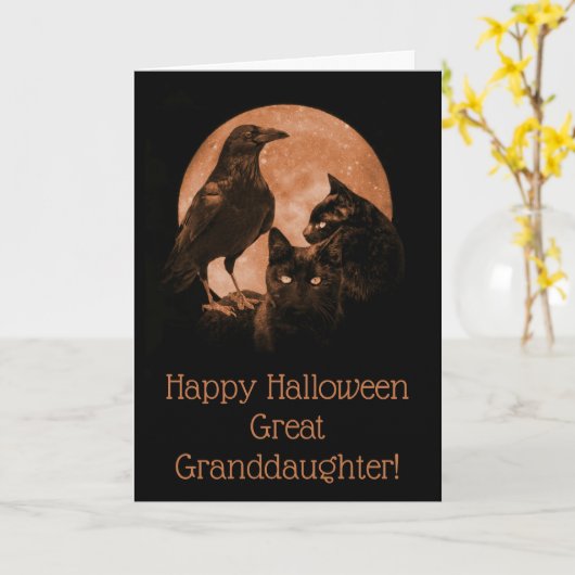 Great Granddaughter Happy Halloween with Animals Karte (Gelbe Blume)