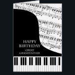 Great Grandfather Piano and Music Birthday<br><div class="desc">Birthday card for a great grandfather who is into piano music. An Grand Piano with the keys along the bottom of the card. A sheet of music fills the background. Great card for someone who loves music. This is NOT a musical card,  it does NOT play music:</div>