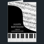 Great Grandfather Piano and Music Birthday<br><div class="desc">Birthday card for a great grandfather who is into piano music. An Grand Piano with the keys along the bottom of the card. A sheet of music fills the background. Great card for someone who loves music. This is NOT a musical card,  it does NOT play music:</div>