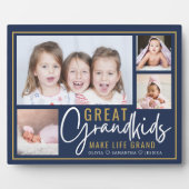 Great Grandkids Make Life Grand Blue Gold 4 Photo Fotoplatte (Vorderseite)