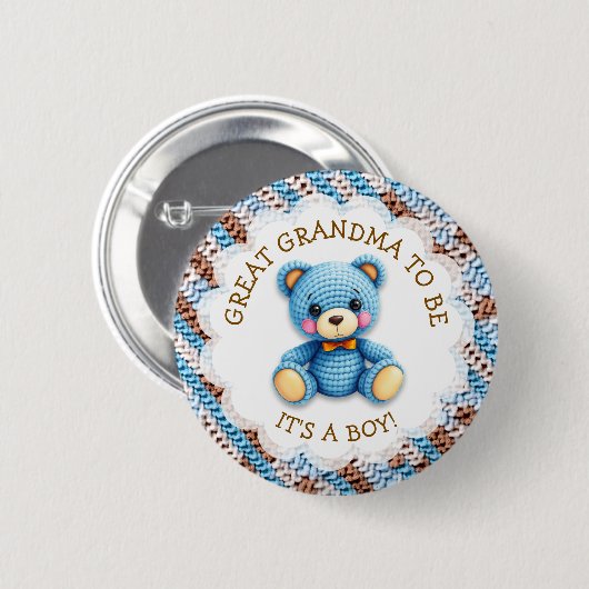 Great Grandma | Crochet Teddy Bear Baby Shower  Button (Vorne & Hinten)