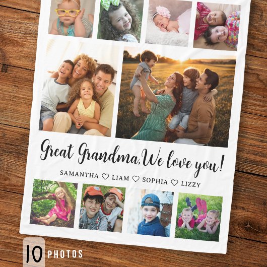 Great Grandma Grandchildren Gift 10 Photo Collage Fleecedecke