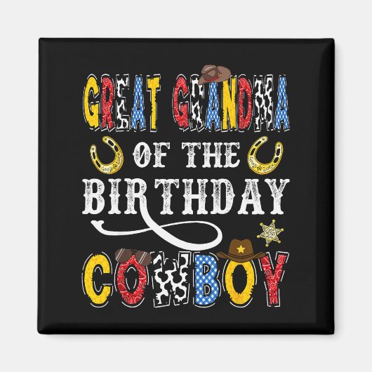 Great Grandma Of The Birthday Cowboy Western Rodeo Magnet (Vorne)