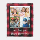 Great Grandma Red Buffalo Plaid 4 Photo Collage Fleecedecke (Vorderseite)