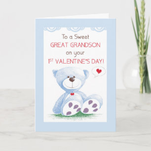 Great Grandson 1. Valentinstag Blue Teddy Bear Karte