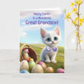 Great Grandson Happy Easter with Cute White Kitten Karte (Gelbe Blume)