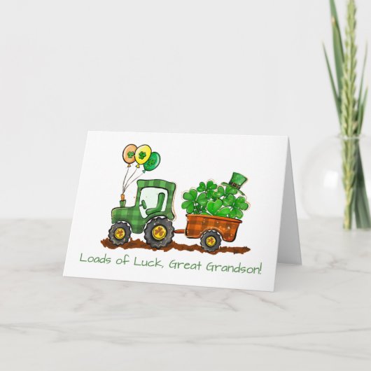 Great Grandson St Patricks Day Tractor Loads Luck Karte (Vorderseite)
