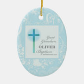 Great Grandson Taufe Blue Lace Personalisiert Keramik Ornament (Vorne)