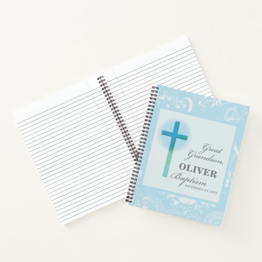 Great Grandson Taufe Blue Lace Personalisiert Notizblock (Innenseite)