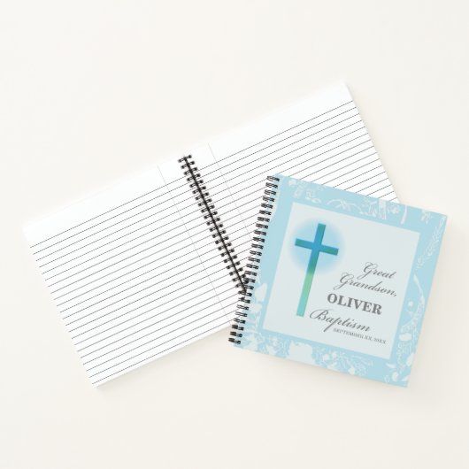 Great Grandson Taufe Blue Lace Personalisiert Notizblock (Innenseite)