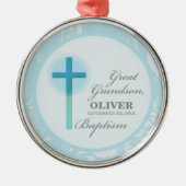 Great Grandson Taufe Blue Lace Personalisiert Ornament Aus Metall (Vorne)