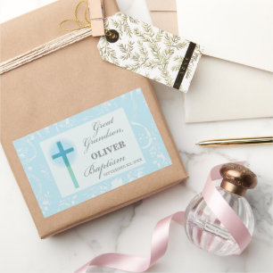 Great Grandson Taufe Blue Lace Personalisiert Rechteckiger Aufkleber