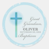 Great Grandson Taufe Blue Lace Personalisiert Runder Aufkleber (Vorderseite)