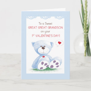 Great Great Grandson 1. Valentinstag Blue Teddy Karte