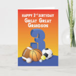 Great Great Great Grandson 3rd Birthday Sports Bal Karte<br><div class="desc">Überraschen Sie Ihren lieben Ururenkel mit einem lustigen Geburtstag Gruß dieses Jahr mit dieser Karte. Seien Sie bereit mit diesem,  um ihm zu geben,  als seine 3. Geburtstagsfeier kommen zu einem nahen.</div>