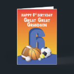 Great Great Great Grandson 6. Geburtstag Sportball Karte<br><div class="desc">Eine dominante Figur auf der Vorderseite ist die Zahl sechs,  die angibt,  wie alt Ihr Urgroßenkel bald sein wird. Diese Karte bietet auch eine lustige Insider-Nachricht,  die sicher sein wird,  seinen Tag aufhellen. Gib ihm das,  wenn er seinen 6. Geburtstag rechtzeitig feiert.</div>