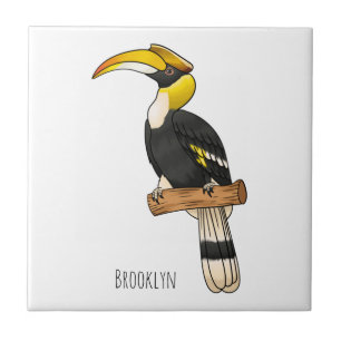 Great hornbill bird cartoon illustration fliese